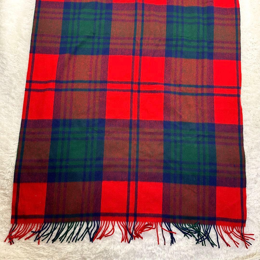 Joshua Ellis チェック　ブランケット大判ストール　赤　ラムウール