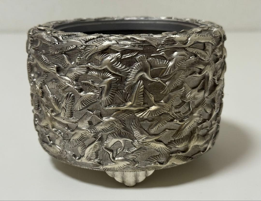 【未使用品】高岡銅器 香炉 彫金　佐野宏采 透かし蓋　茶道具　香道具