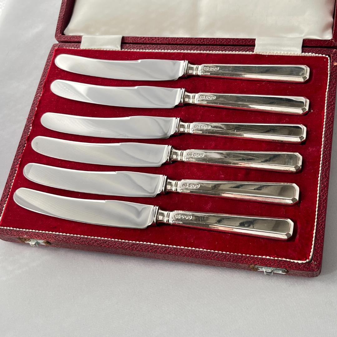 【John Biggin】【純銀ハンドル】 Art Deco ティーナイフ 6本