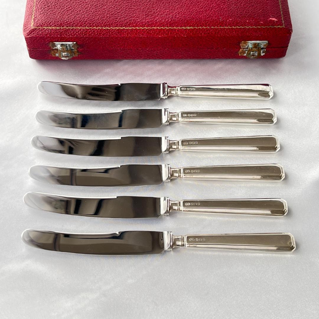 【John Biggin】【純銀ハンドル】 Art Deco ティーナイフ 6本