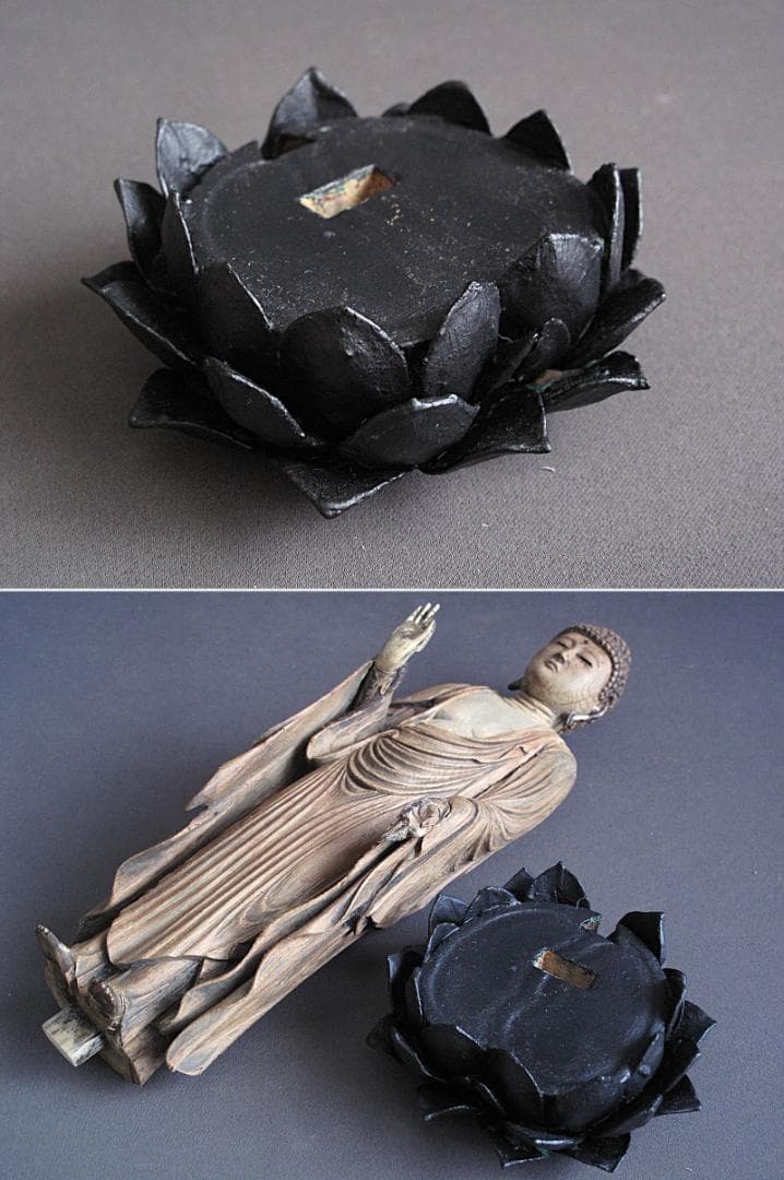 珍しい像!!『玉眼寄木造り 分解 阿弥陀如来像』総高30㎝ 像高26.5㎝