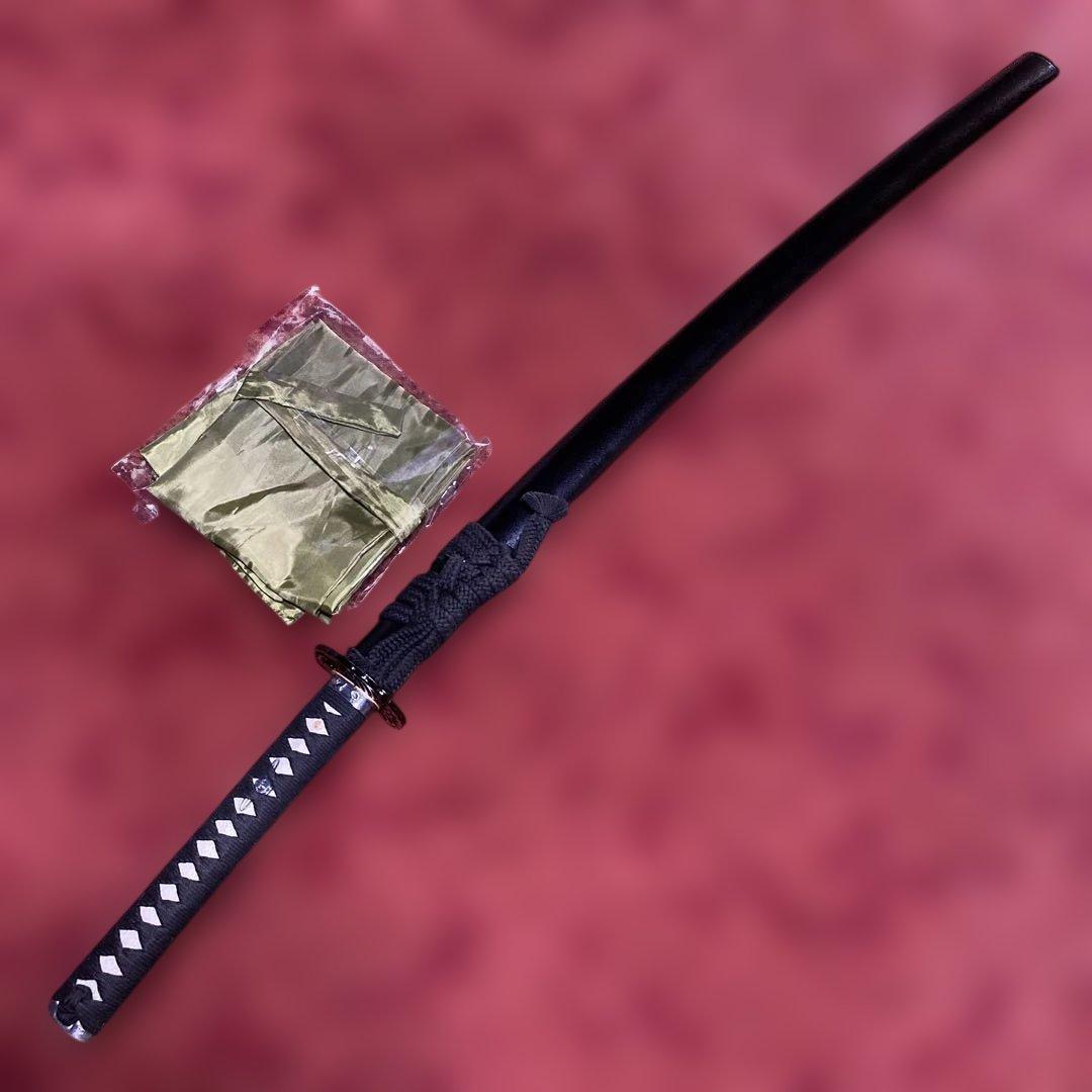 女性•少年向き高級居合刀(刀袋付) 黒柄 鶴羽透し丸鍔