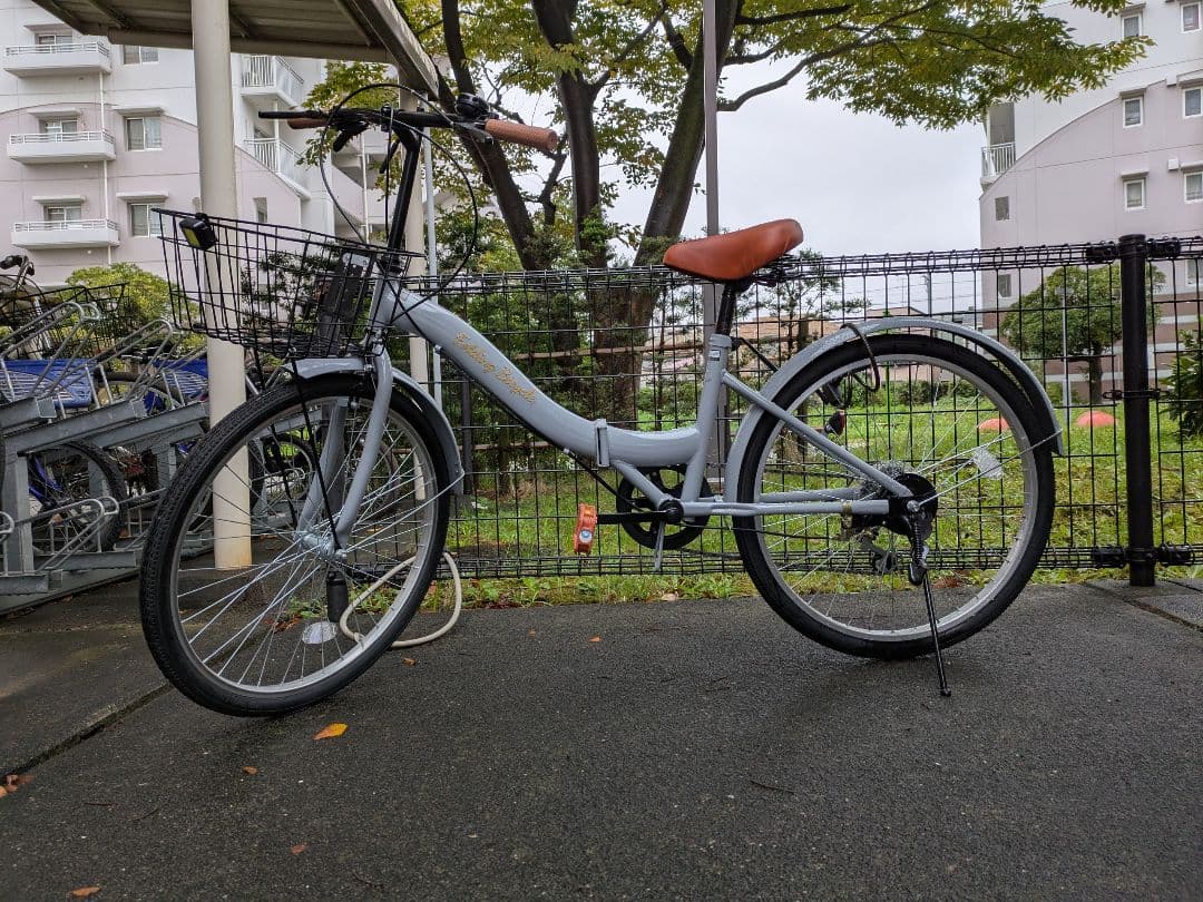 引取限定　戸塚　グレー 折りたたみ自転車 24インチ バスケット付き