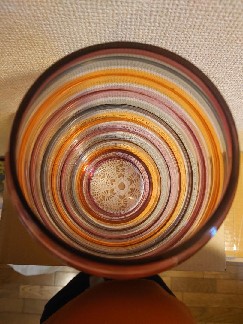 ボヘミア　グラス　レインボー　ボーダー柄　花瓶　チェコ製