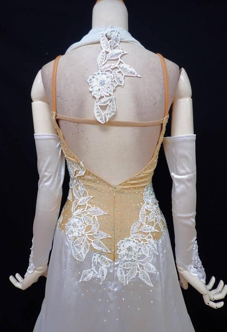 6356★Sサイズ★オフ白/微光沢サテン/スタンダードドレス☆社交ダンス