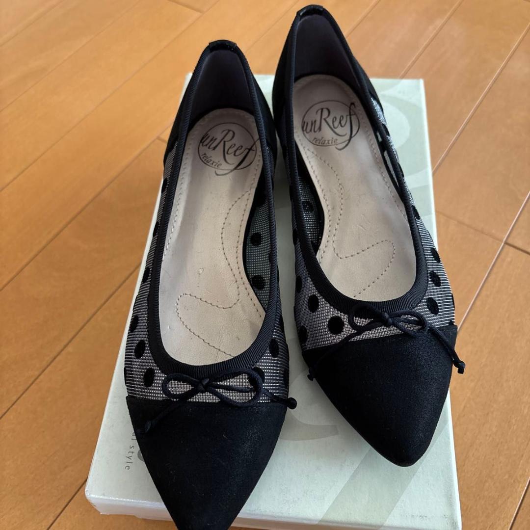 バレエシューズ 黒 ドットメッシュ