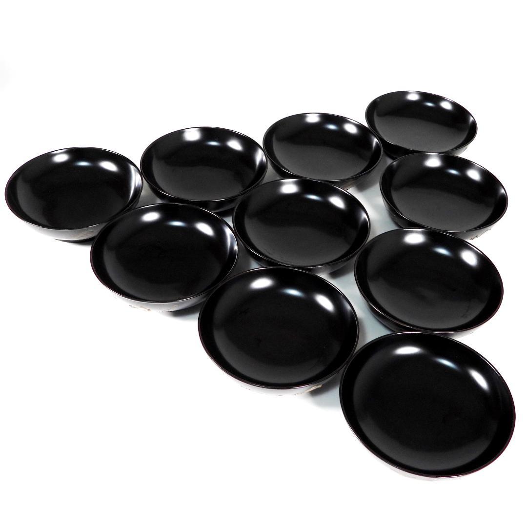 輪島塗　明治大正時期 蒔繪 鑲螺鈿 梅花雕 木製　吸物椀　10客　骨董品