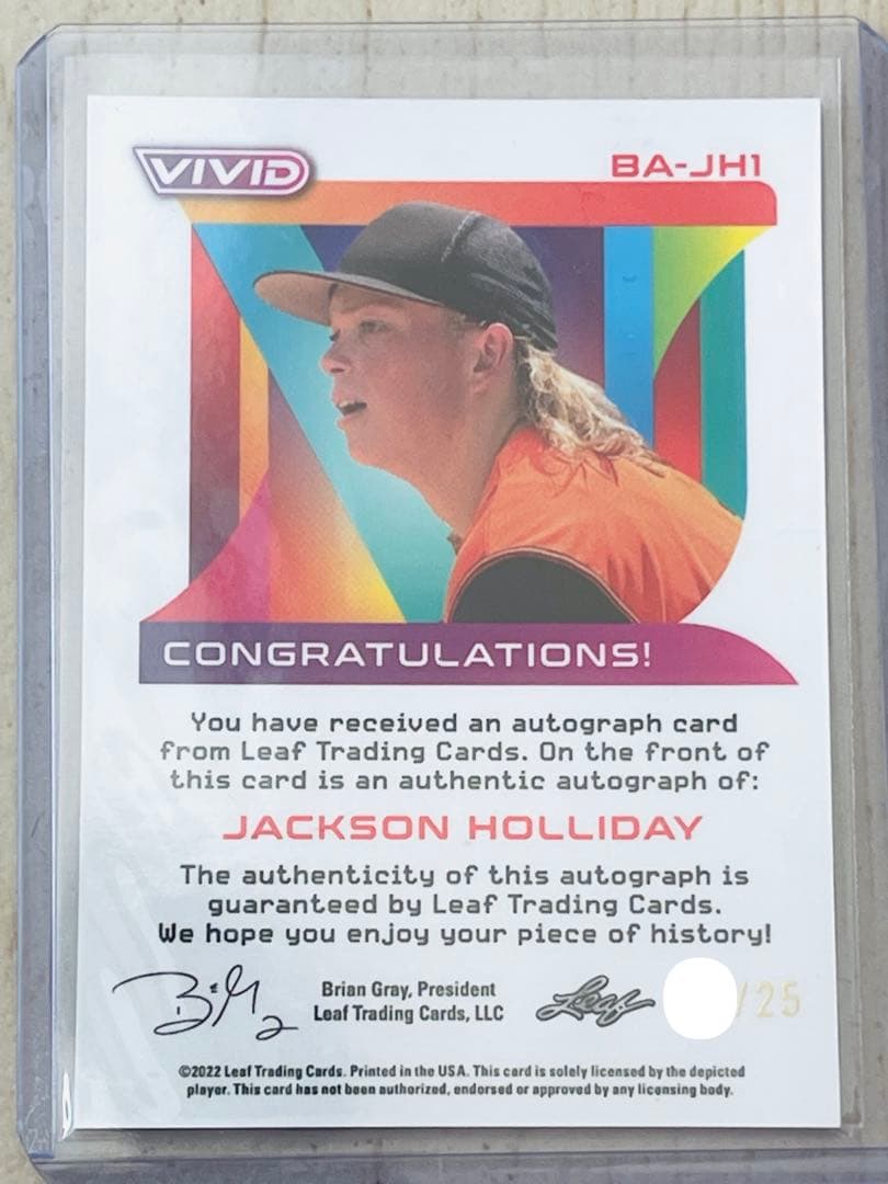 Jackson Holliday 直筆サイン　25シリ　ホリデーMLB auto