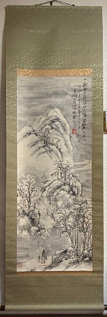 奥原晴湖筆　携琴訪友　紙本肉筆　掛軸　送料込み251031