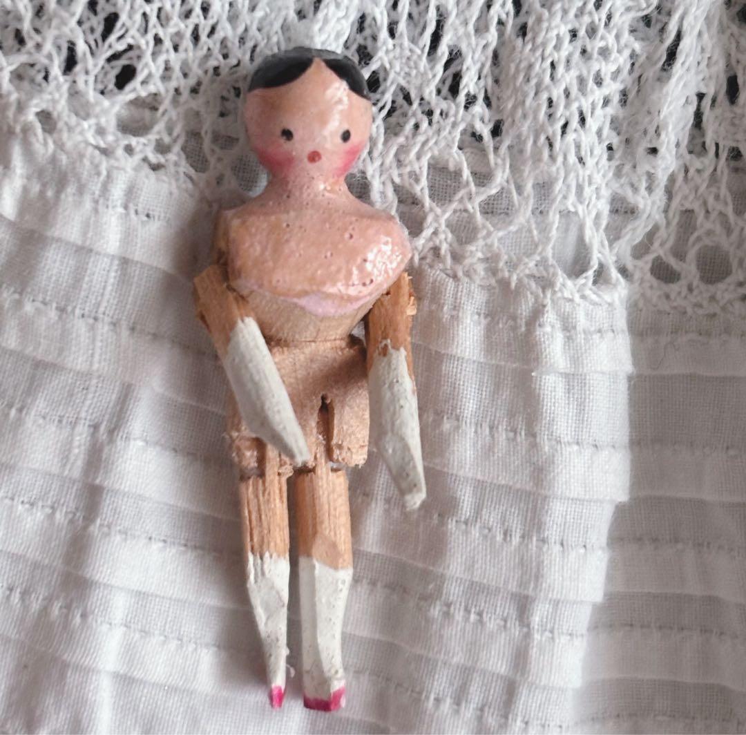 レア極小3.3cm ペグドール　ウッデンドール　アンティークドール