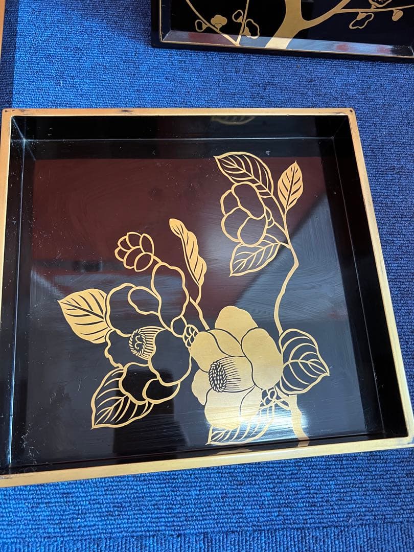 1294  光琳描絵三重　蒔絵　果実文　梅文　花文