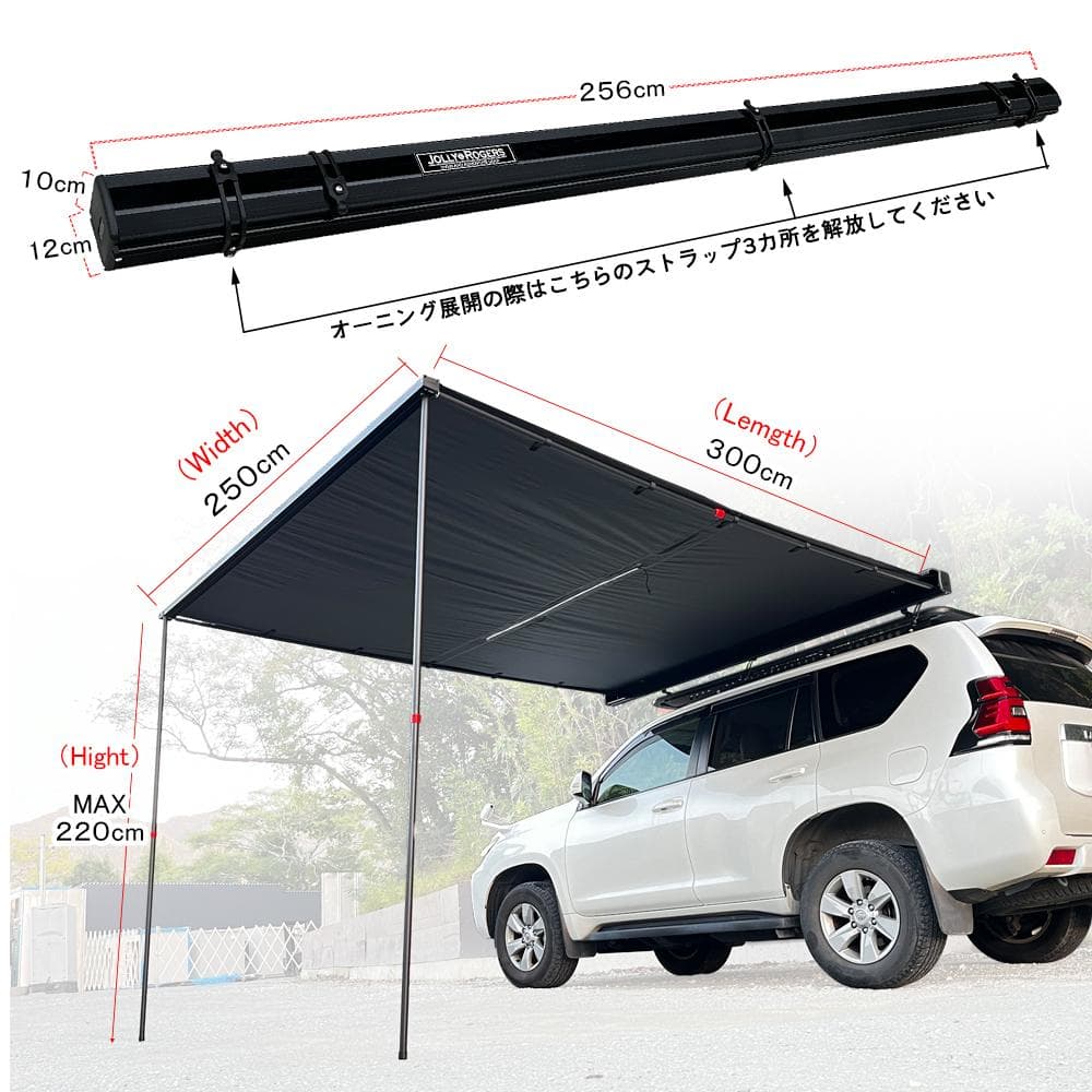 サイドオーニング 「2.5M×3M」 アルミハードケース仕様 ブラック タープ