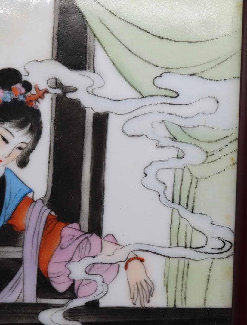 中国　陶板　美人　落款あり　額装　送料込み0310