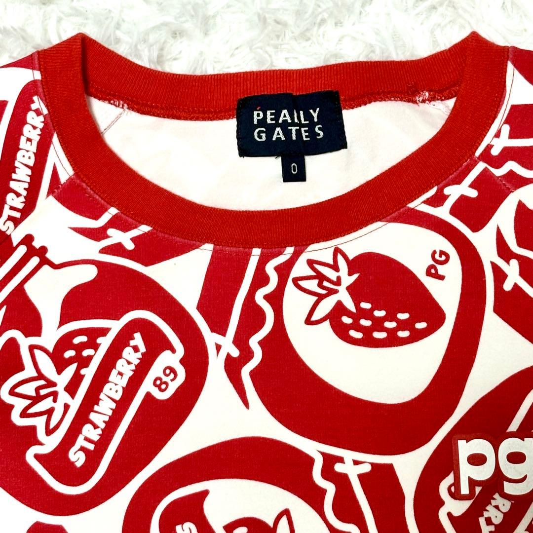 【極美品】パーリーゲイツ　tシャツ　総柄　レッド　ホワイト　いちご柄　ゴルフ L