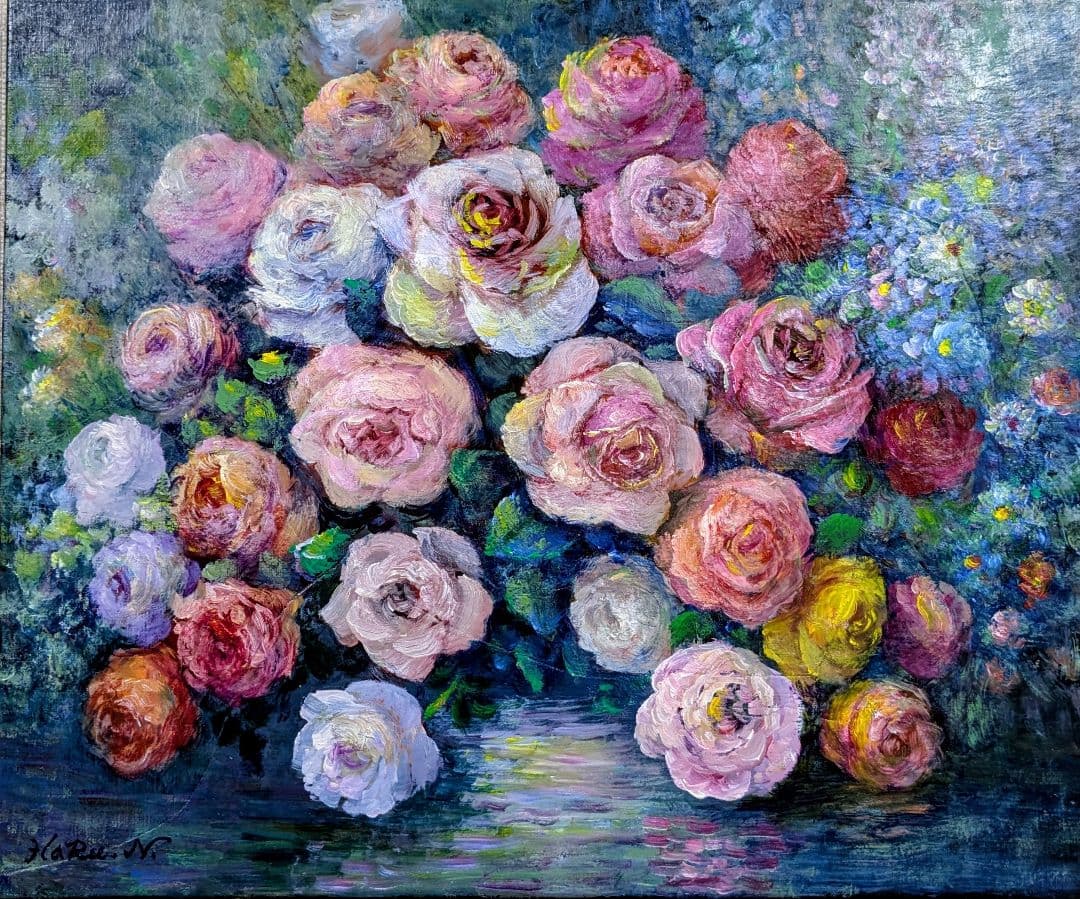 現役油彩画☆画家haru☆F８号☆薔薇☆真作、原画、一点物、静物画。