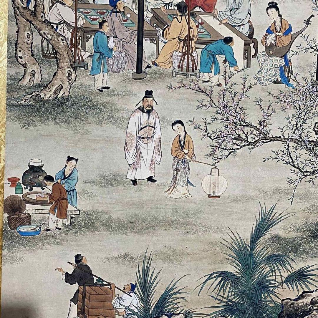 【特価】文征明 桃李夜宴図 掛け軸 中堂｜中国絵画｜四尺｜証書付き