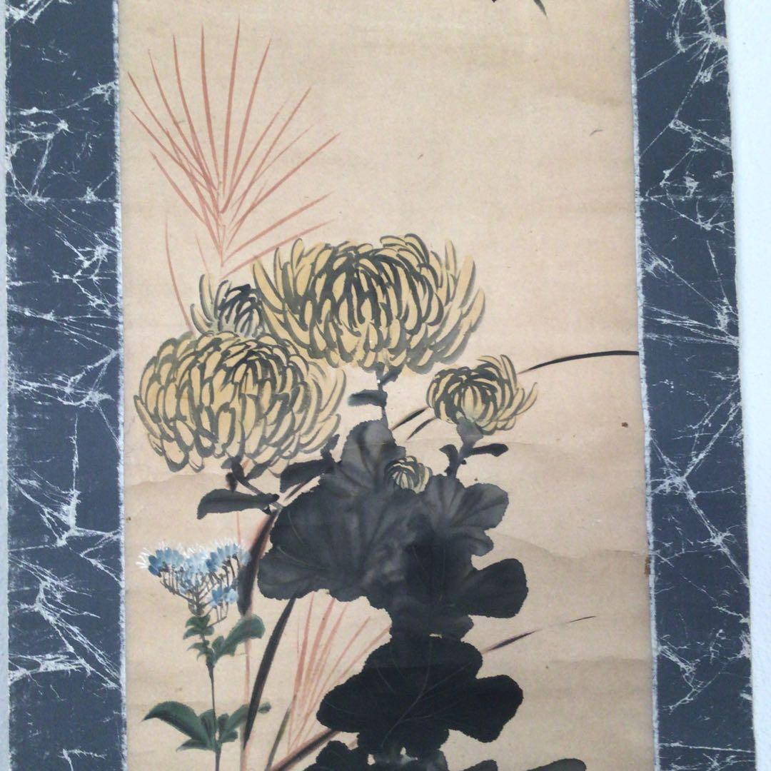 No2837掛軸　中村芳中　墨彩花鳥図　紙本　京都　琳派　古画　日本画　送料無料