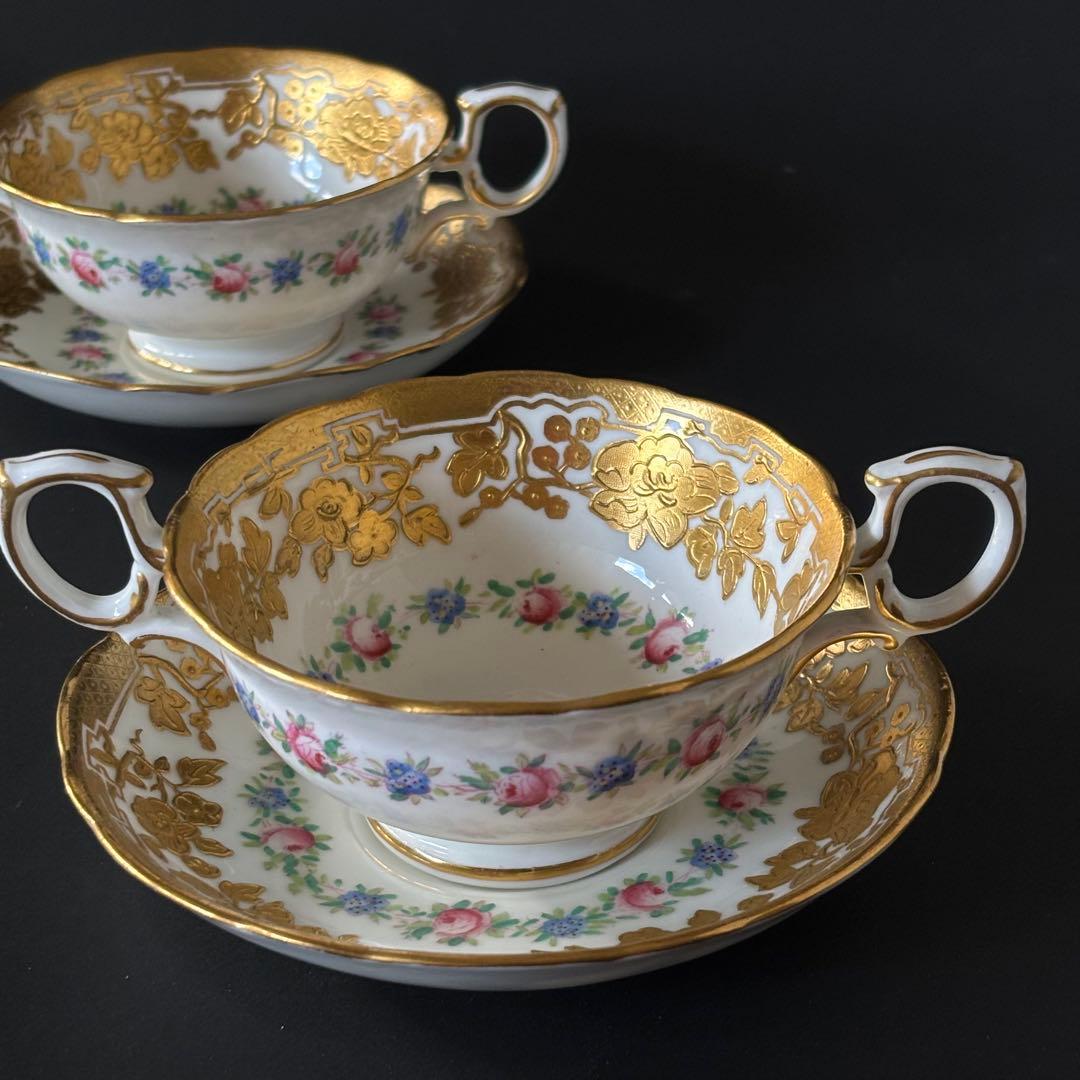 ハマースレイ　薔薇　金彩　スープカップ　2客セット