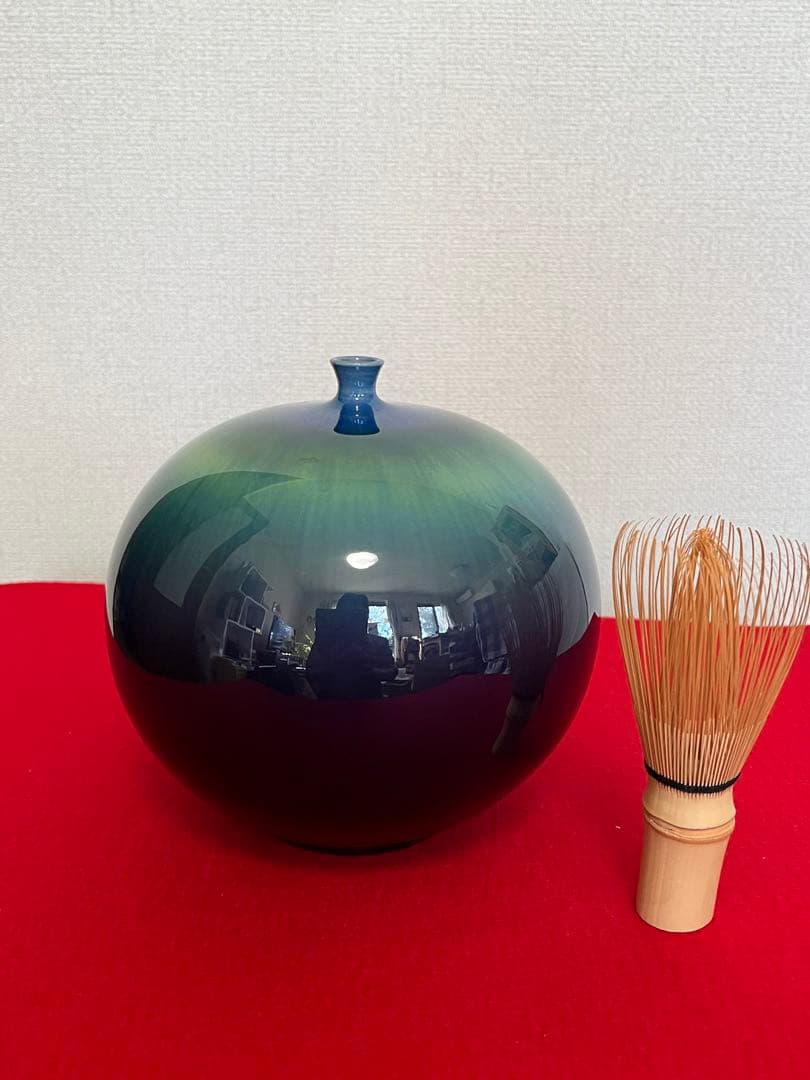 柳雨軒 三代 人間国宝 徳田八十吉（正彦銘）碧明釉 壺 約15.5㎝　T222