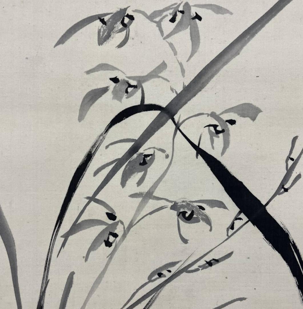 真作/野田大塊/蘭画賛/花/布袋屋掛軸A-449