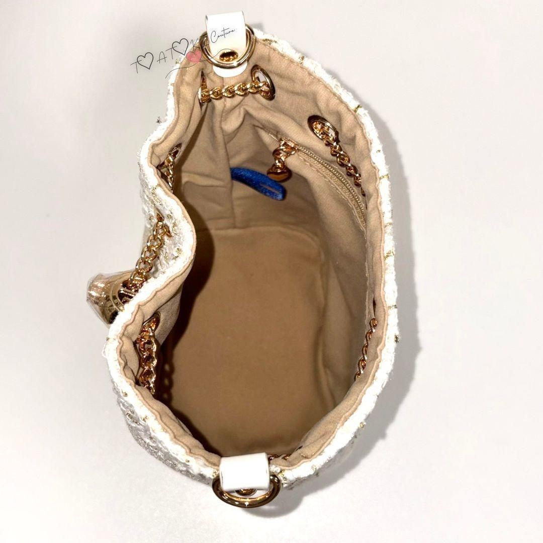 激レア❤CHANEL❤ホワイトラメ巾着ショルダーバッグゴールドチェーン