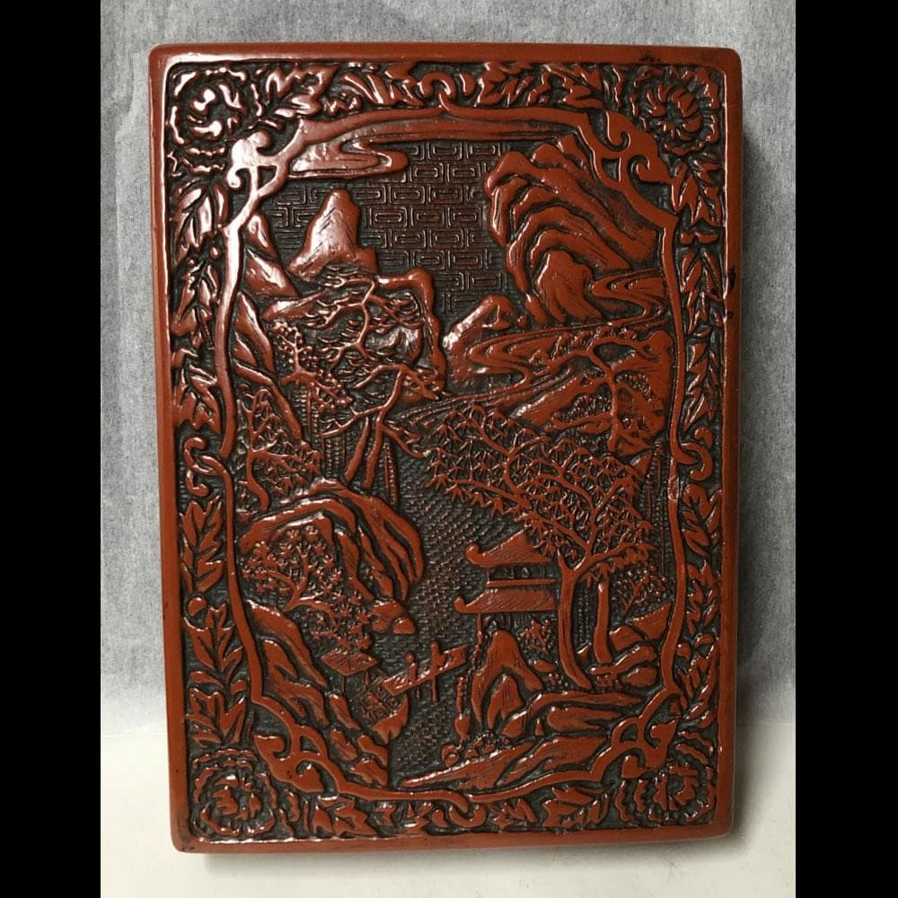 e498 堆朱 小箱 文箱 硯箱 木製 彫刻 小物入れ 中国美術 唐物