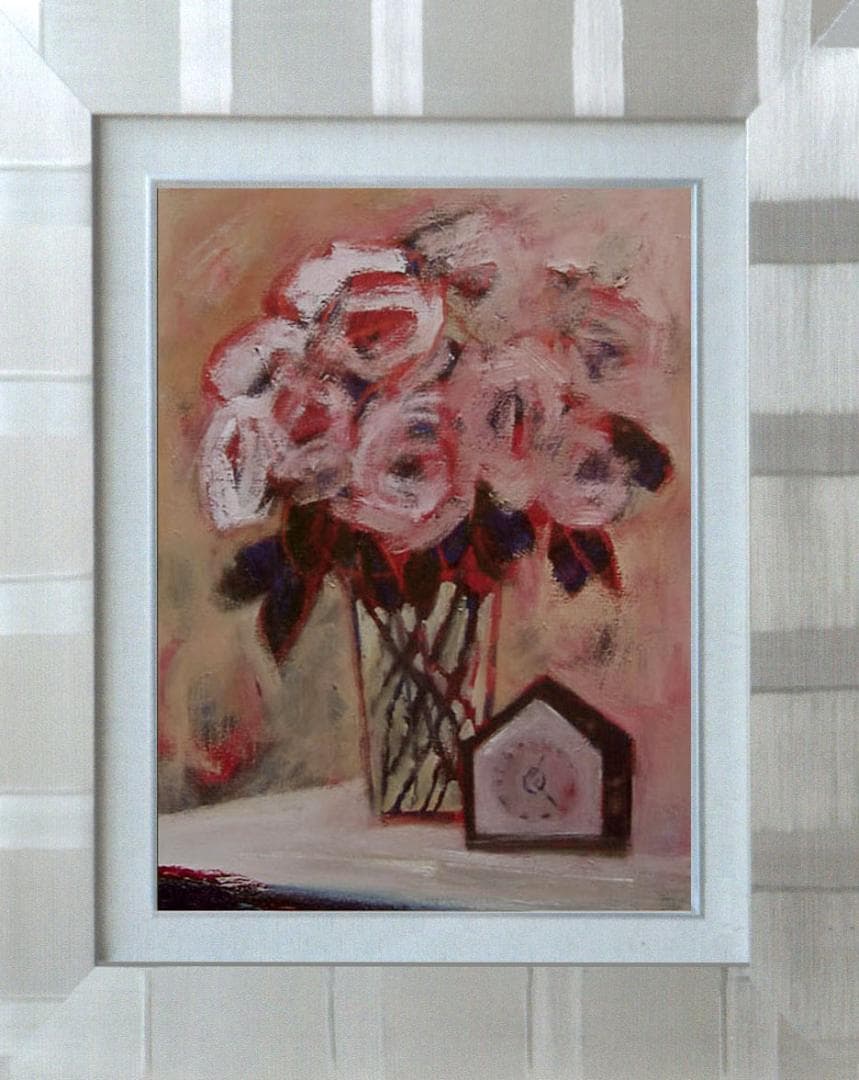 油絵 菅家令子 絵 絵画 インテリア 額付(白) uF6-112502 花