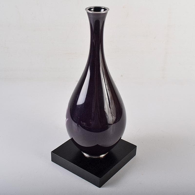 七宝焼　安藤七宝店　純銀刻印　カトレア文　鶴首瓶　台付　共箱　M　R8491B