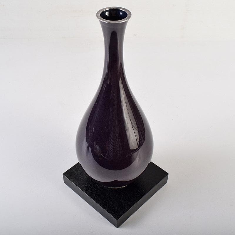 七宝焼　安藤七宝店　純銀刻印　カトレア文　鶴首瓶　台付　共箱　M　R8491B