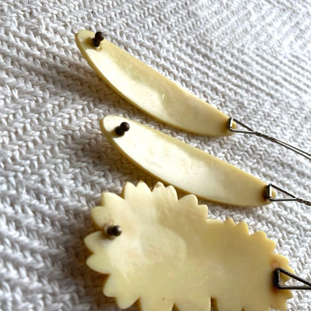 セルロイド アイボリー 花形ヘアピンセット レトロロマン 和装 ビンテージ