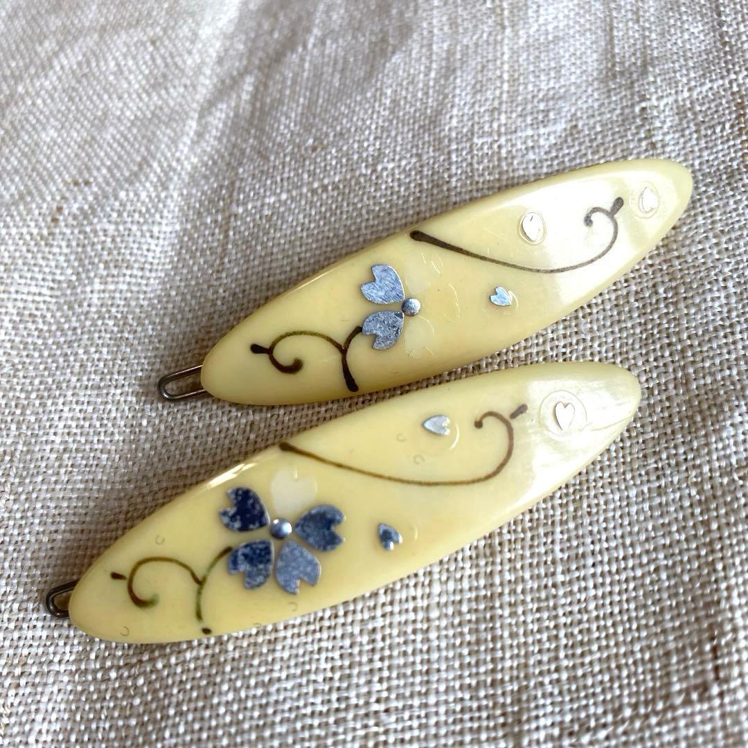 セルロイド アイボリー 花形ヘアピンセット レトロロマン 和装 ビンテージ