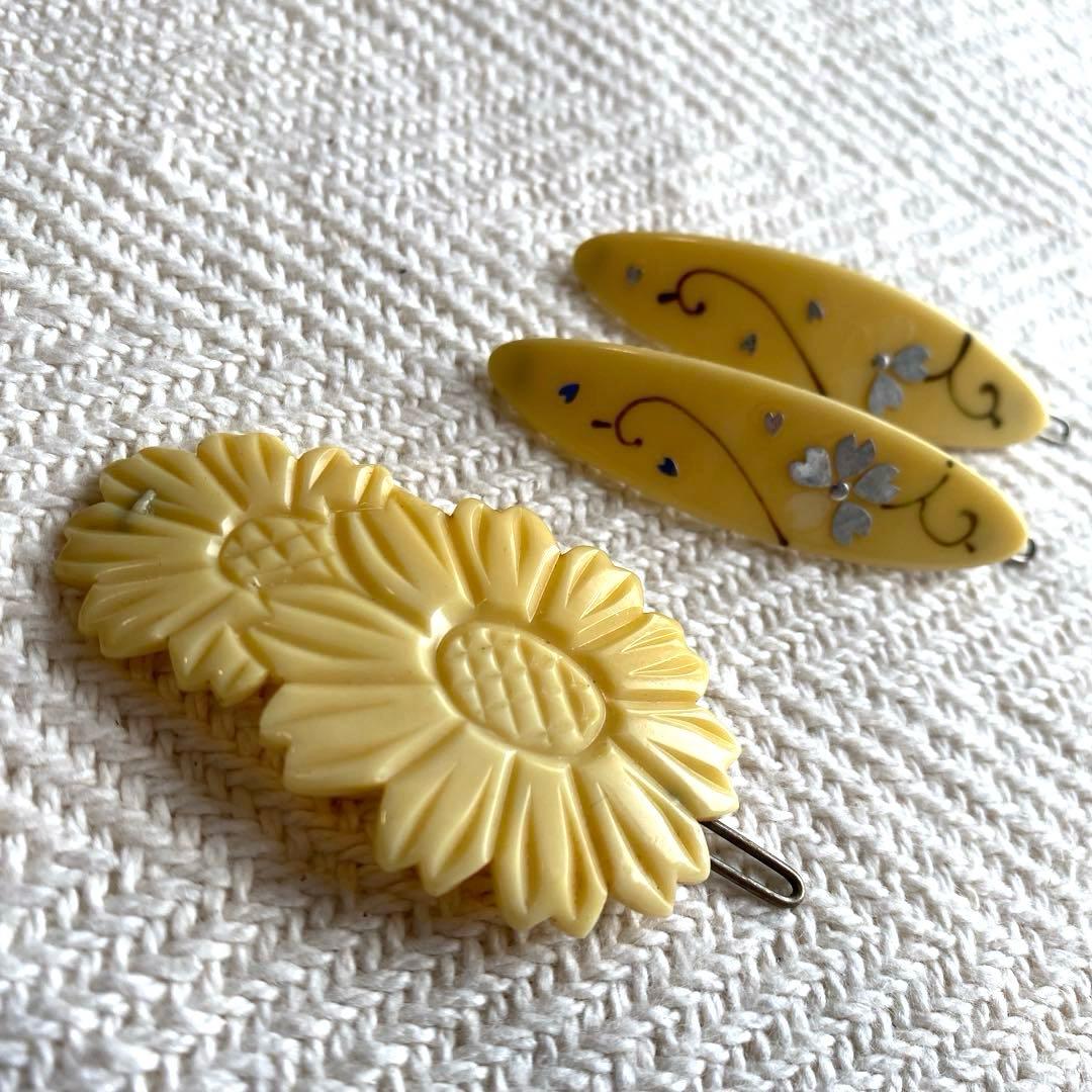 セルロイド アイボリー 花形ヘアピンセット レトロロマン 和装 ビンテージ