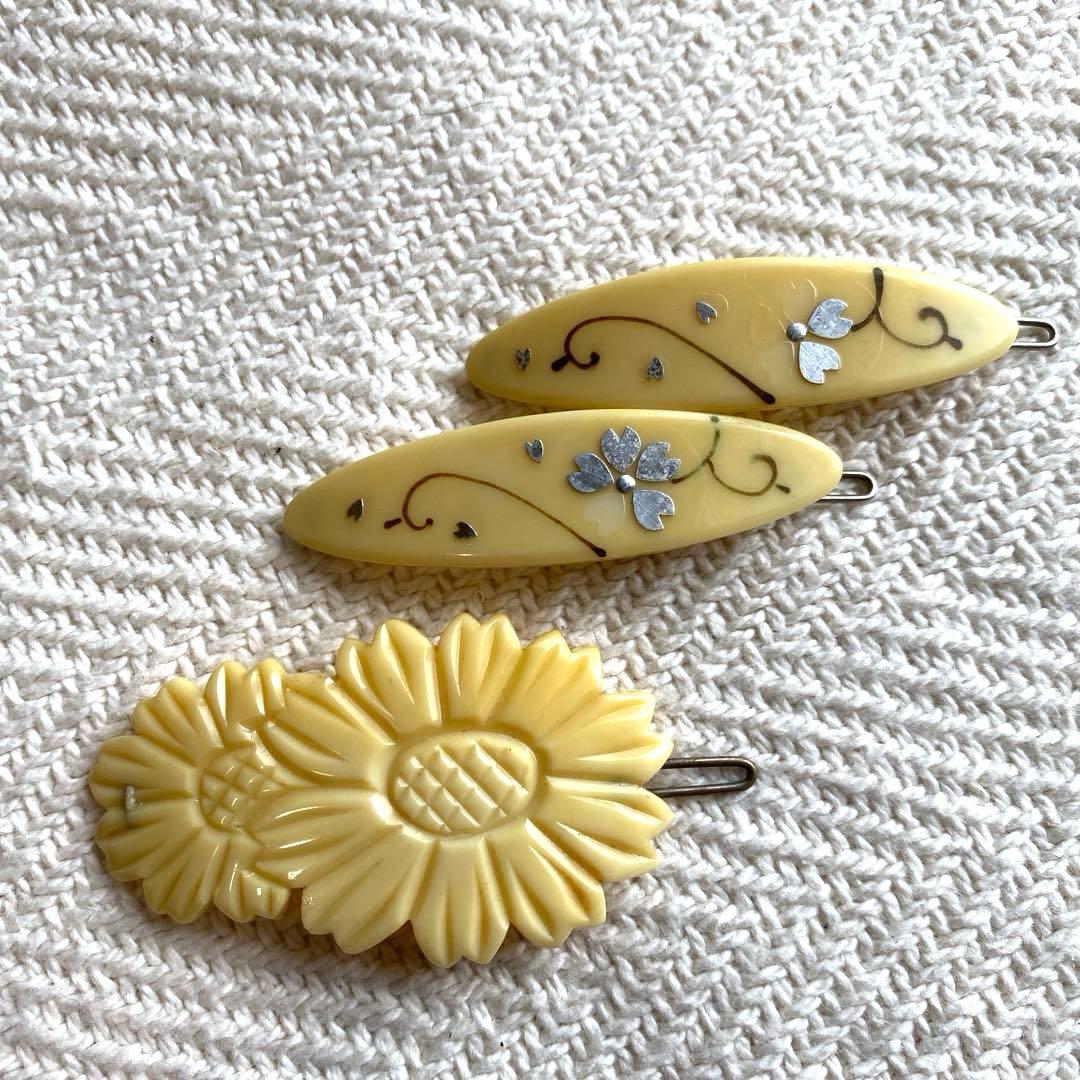 セルロイド アイボリー 花形ヘアピンセット レトロロマン 和装 ビンテージ