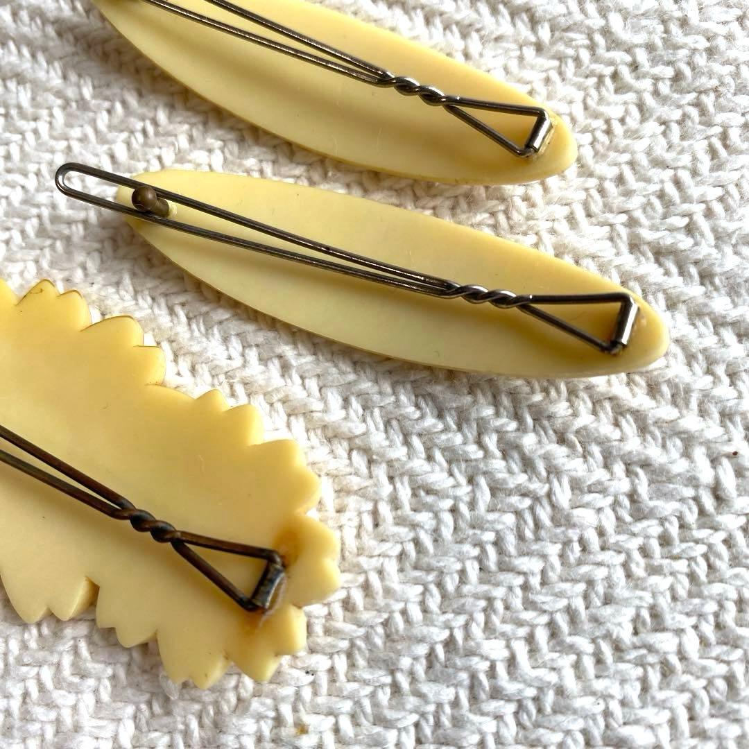 セルロイド アイボリー 花形ヘアピンセット レトロロマン 和装 ビンテージ