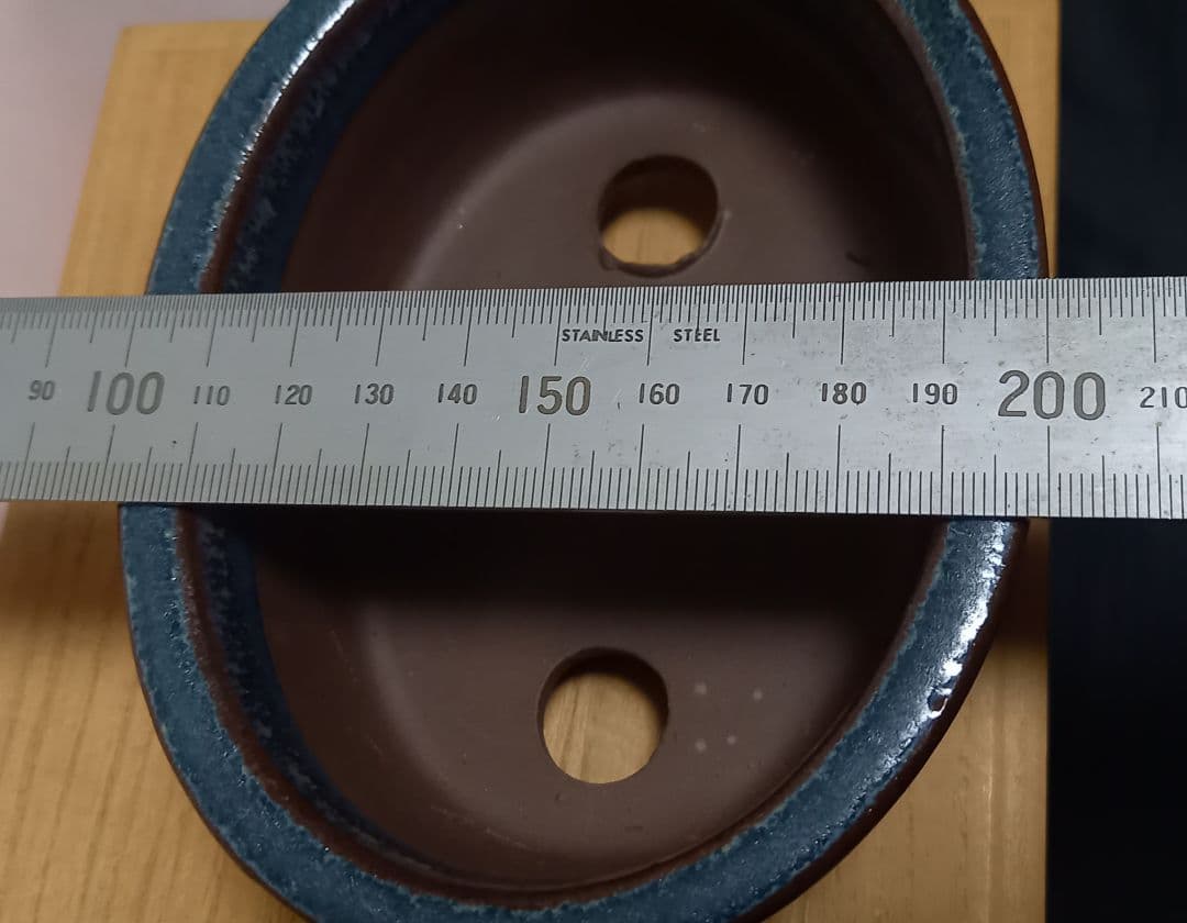 藍色釉薬楕円形雲足の陶翠作小品盆栽鉢‼️