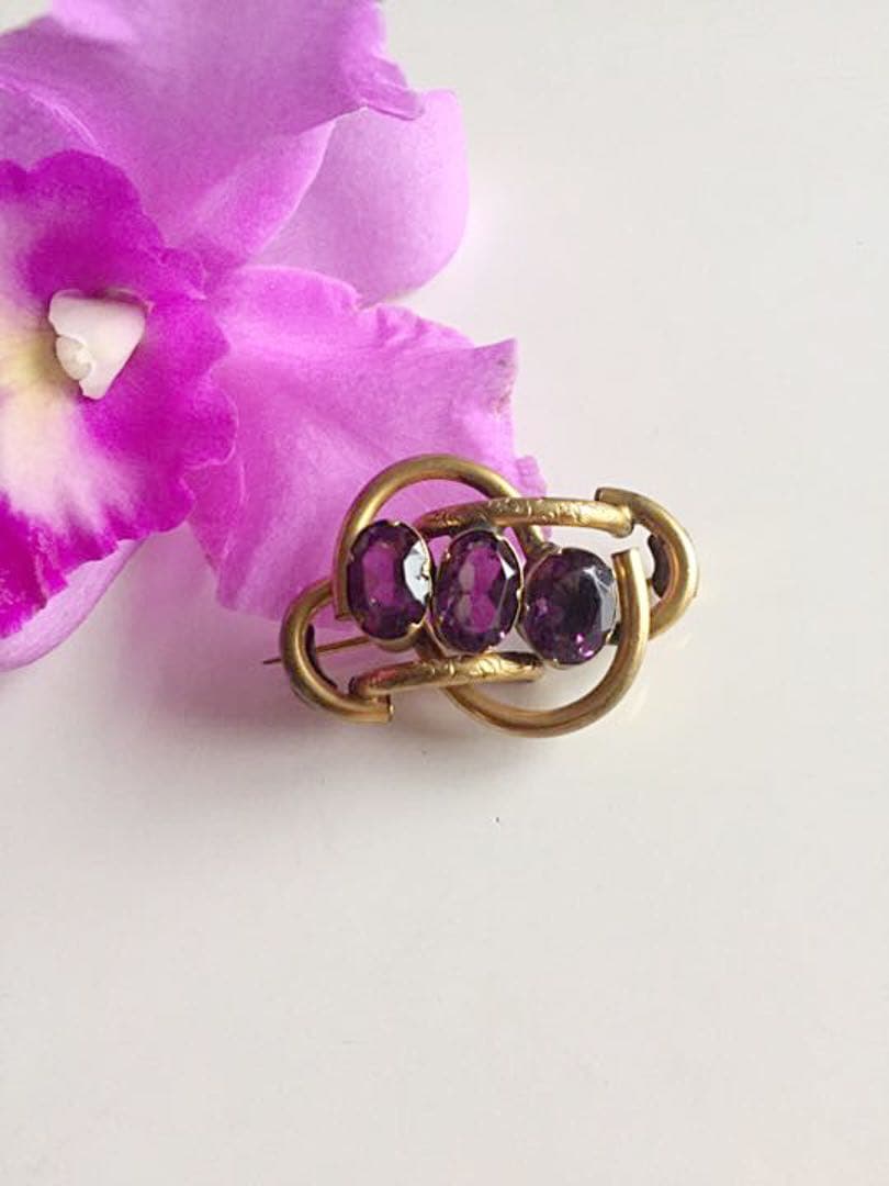 アンティーク ヴィクトリアン ゴールド　アメシスト ブローチ