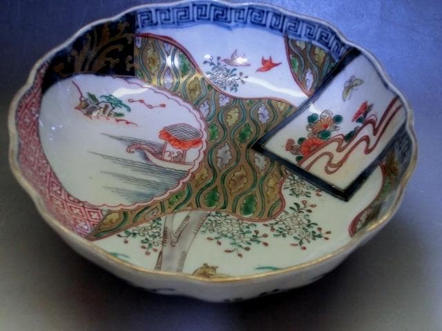 皿■冨貴長春 なます皿 蛇の目高台 窓絵花鳥紋 8客 伊万里古い膾鉢 時代物■