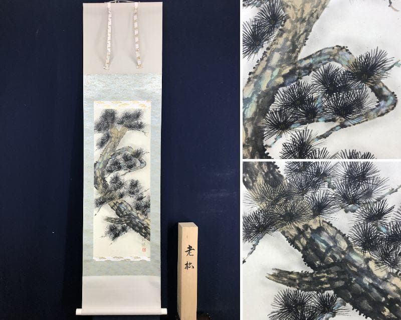【真作】朝陽/老松図/松図/寿の松/掛軸/名家伝来/AD-838