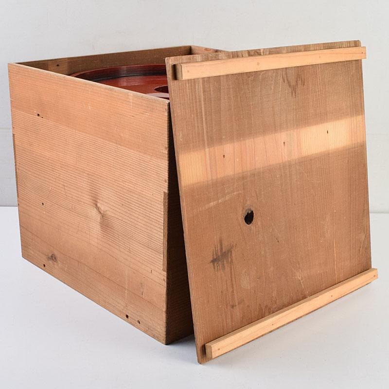 江戸時代　寛政期　朱塗　金蒔絵山水人物文　薄端　時代箱　V　R9446H