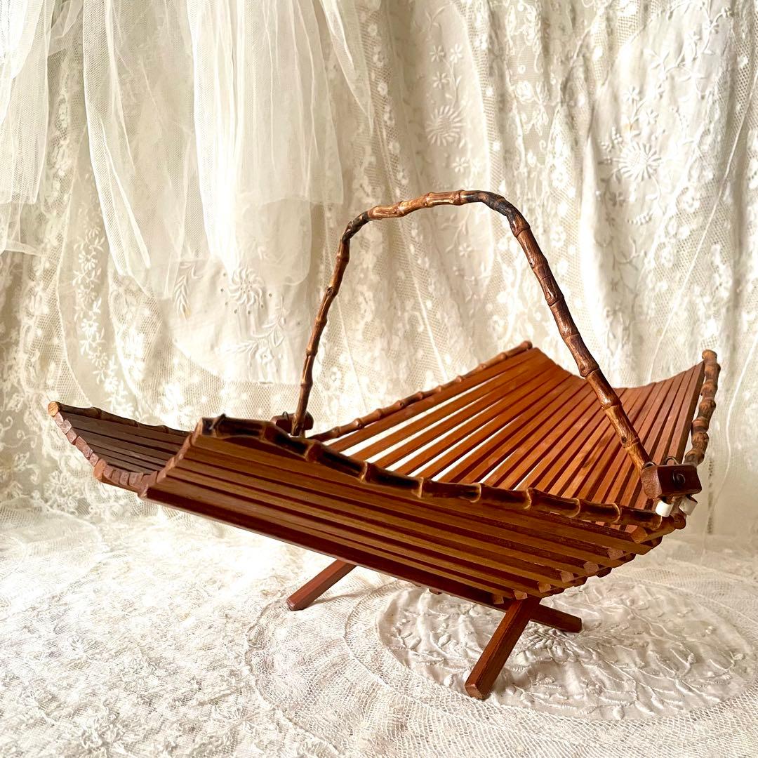 折り畳み式バンブーバスケット　パニエ　竹　北欧ヴィンテージ　デンマークかごカゴ籠