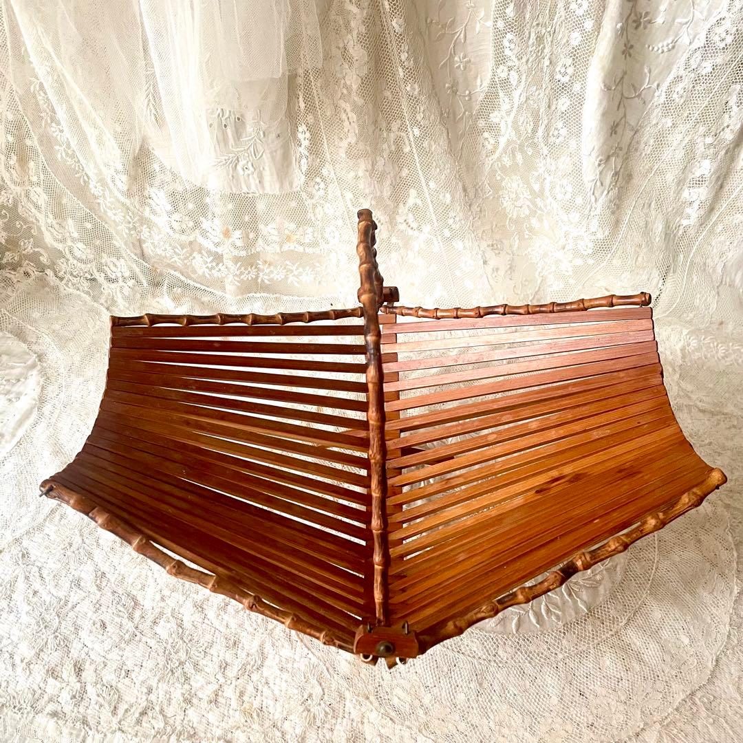 折り畳み式バンブーバスケット　パニエ　竹　北欧ヴィンテージ　デンマークかごカゴ籠