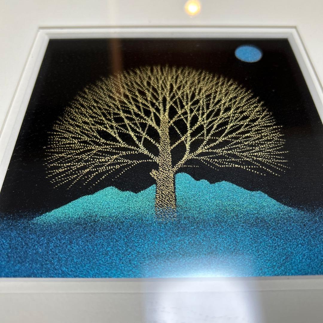 輪島塗　漆塗　金箔塗り　 額縁付属　【満月と木】