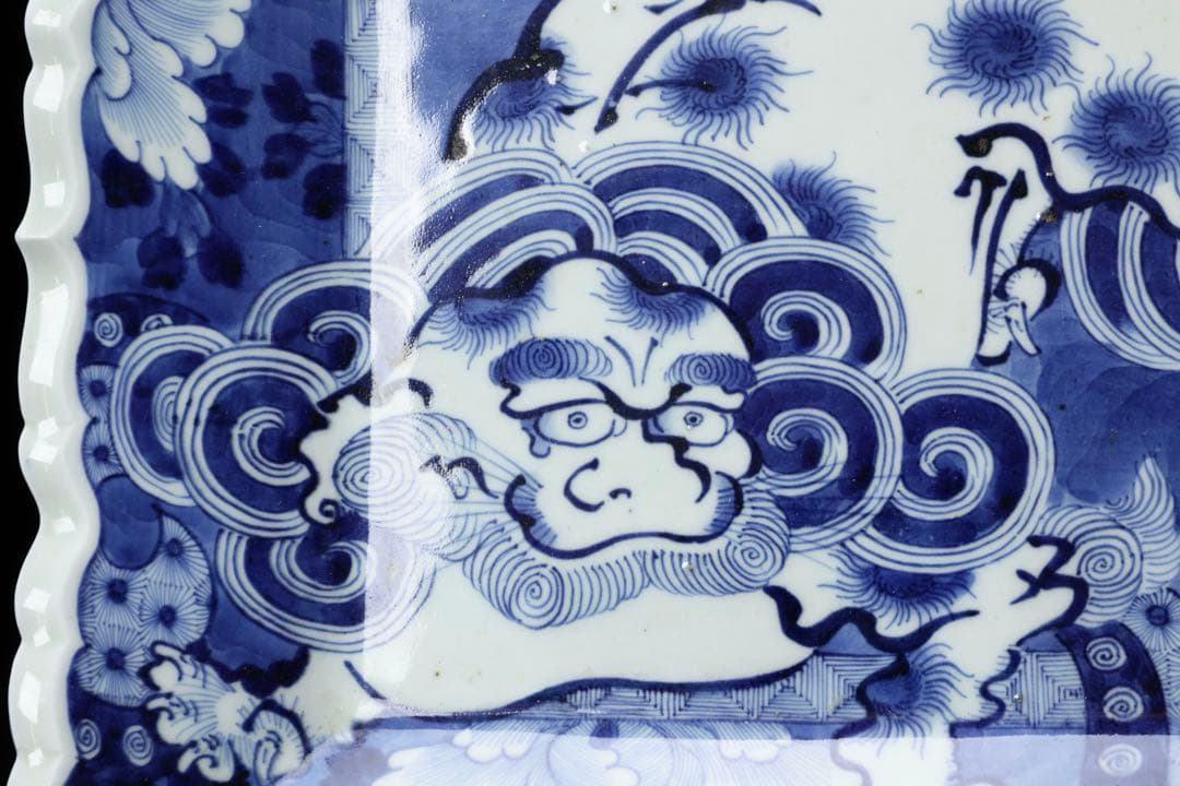 古伊万里 染付 唐獅子 大皿 角皿 飾皿 骨董品 古美術品 和骨董