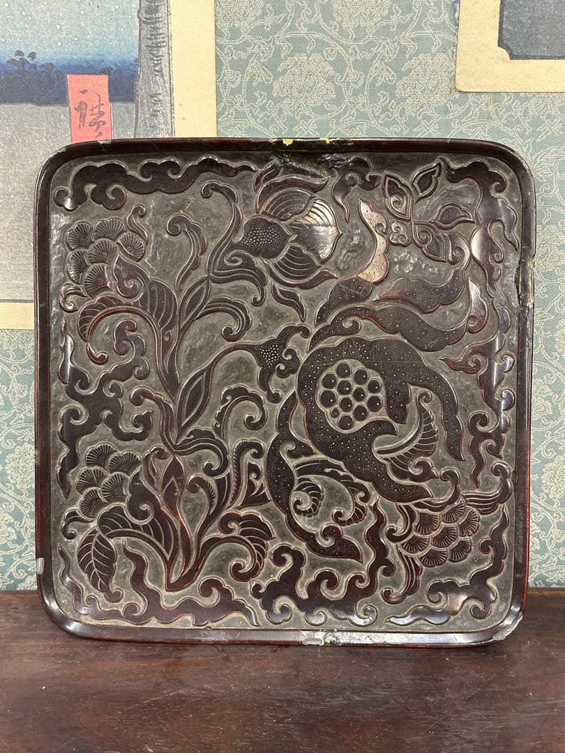 中國宋時代漆盤 古漆器 唐木 中國古美術 唐物 宋時代 東洋雕刻 長 18cm