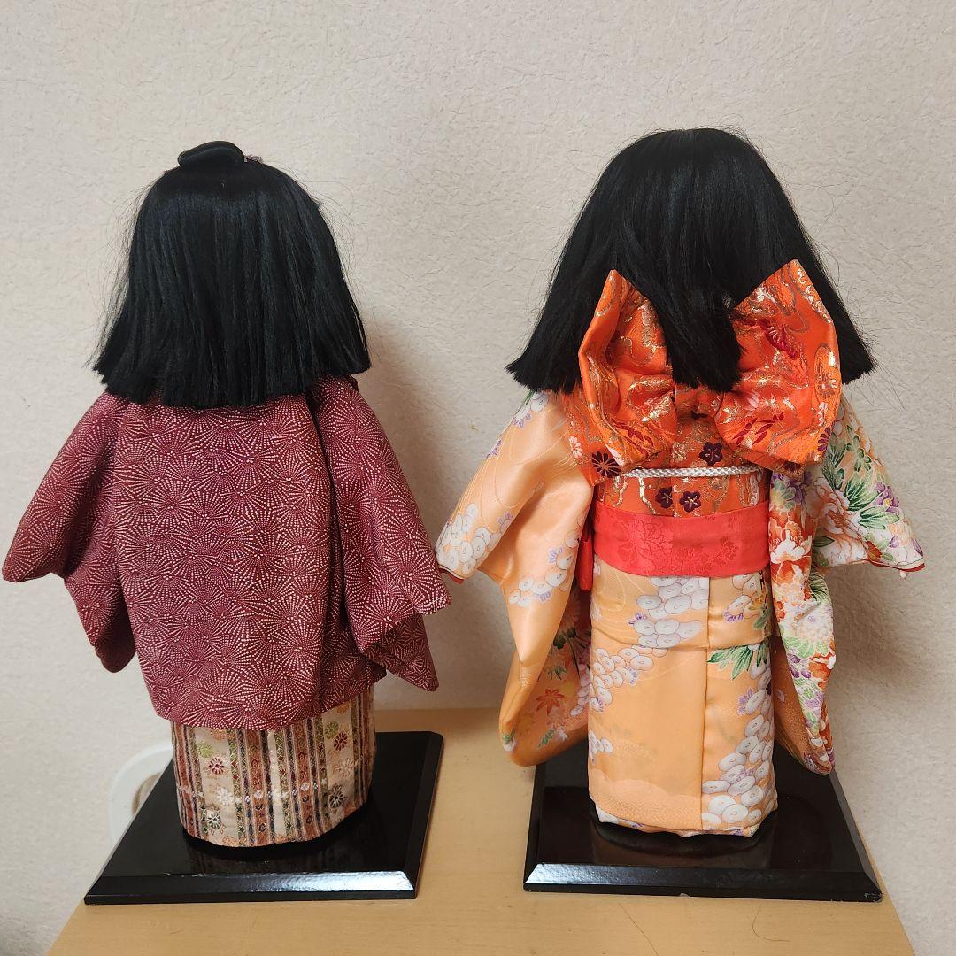 市松人形 男の子と女の子 2体セット 日本人形 正絹の衣装 本松 昭和レトロ
