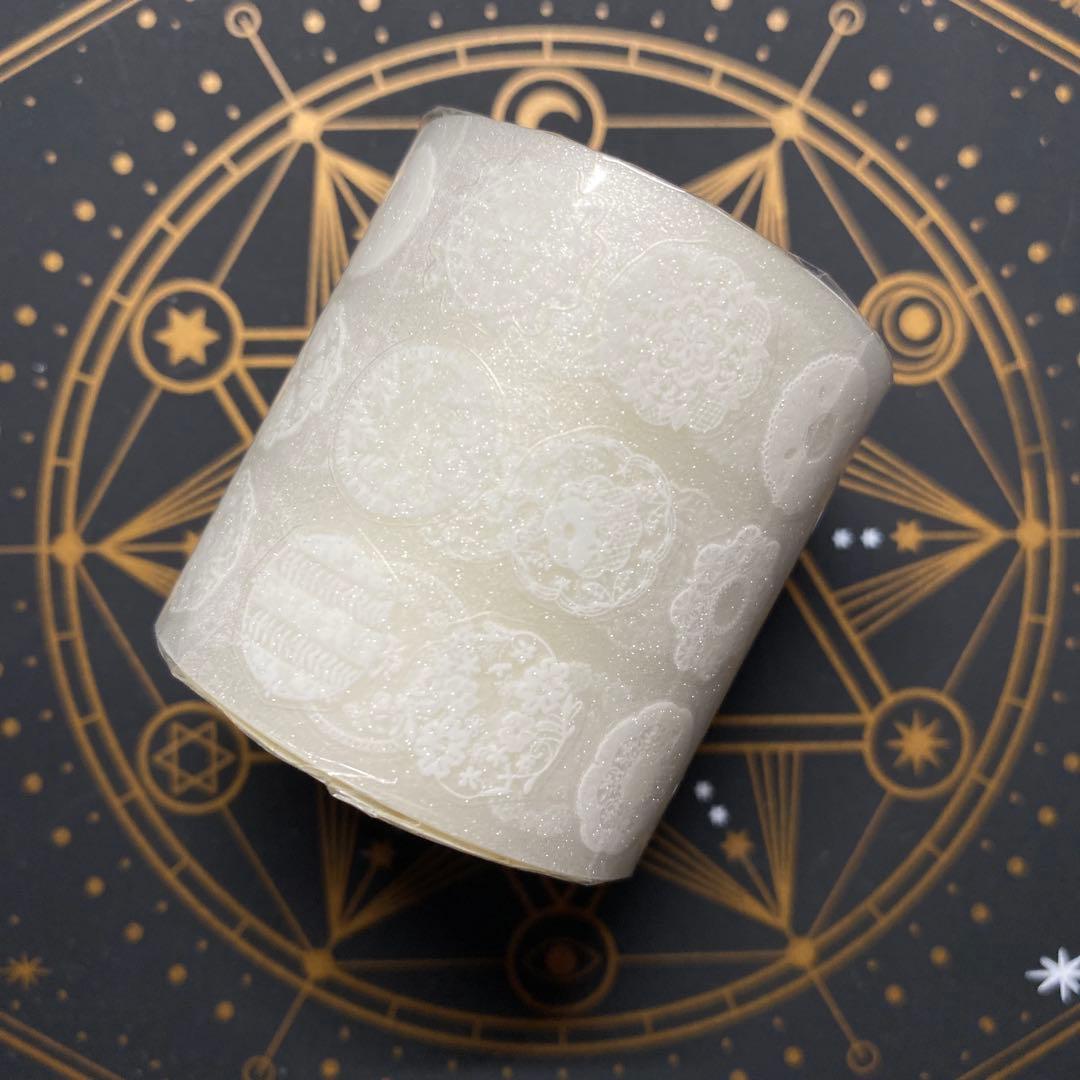 【8812】海外　マステ　5m巻売り　ラメ加工カッティング　レース　円形　白