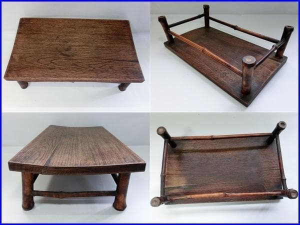 花台■古い木製四足長方形台 竹足 飾台 盆栽台 机 古民具 古美術 時代 骨董■