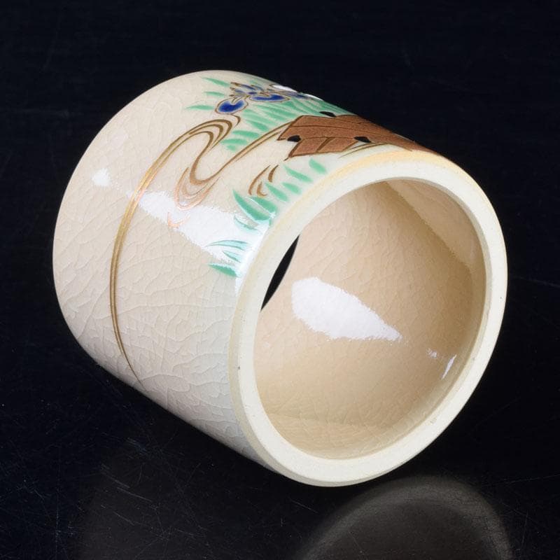 茶道具　京焼　色絵　菖蒲文　蓋置　在銘　V　8528