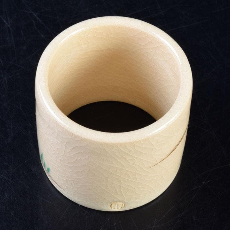 茶道具　京焼　色絵　菖蒲文　蓋置　在銘　V　8528