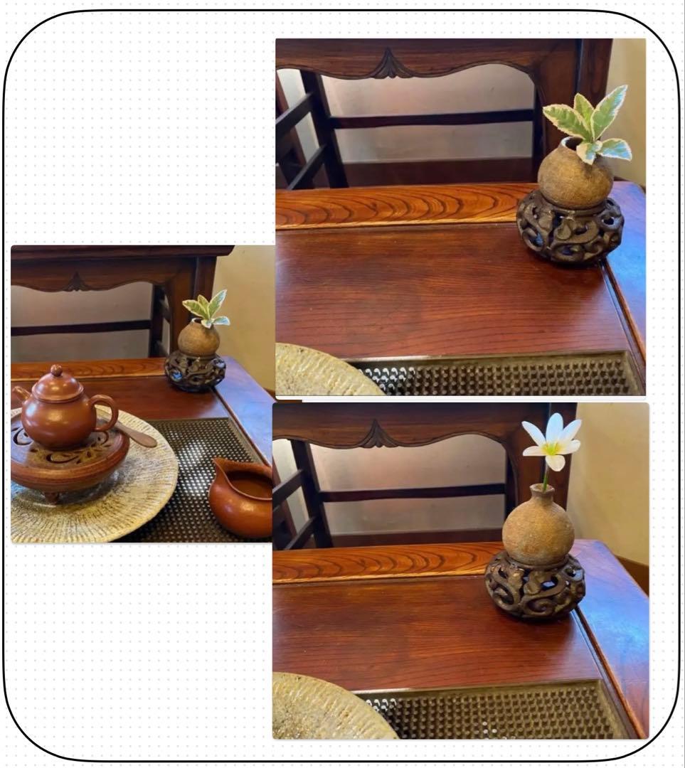 ヴィンテージ　美品アイアン製　ミニ鉢台　２個セット　 水耕育苗用ビーカー付　レア